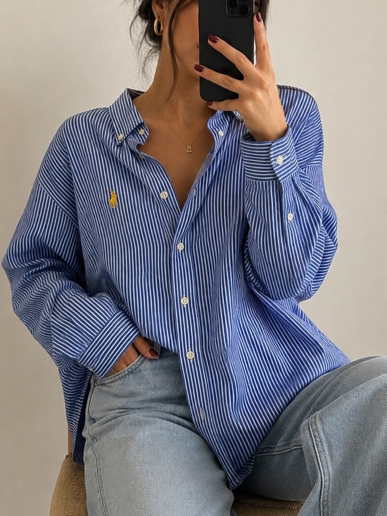 Ralph Lauren Tops - Ralph Lauren Striped Button Up Shirt Size XS Small Women’s Oversized Blue White